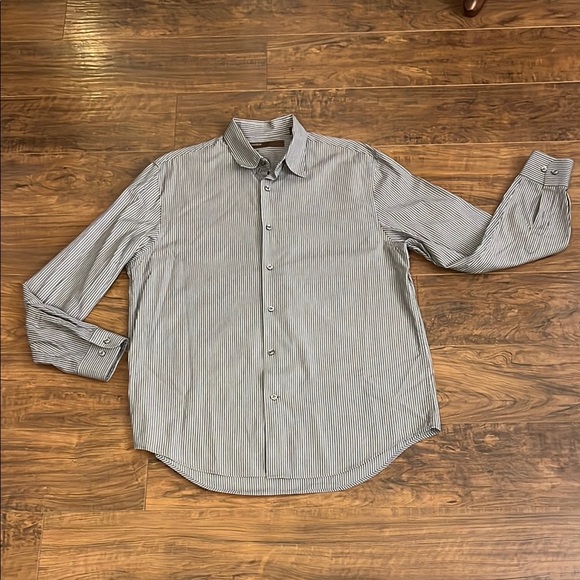 Men’s Perry Ellis Gray 100% Cotton Dress Shirt with Button-Down Collar - Picture 1 of 7